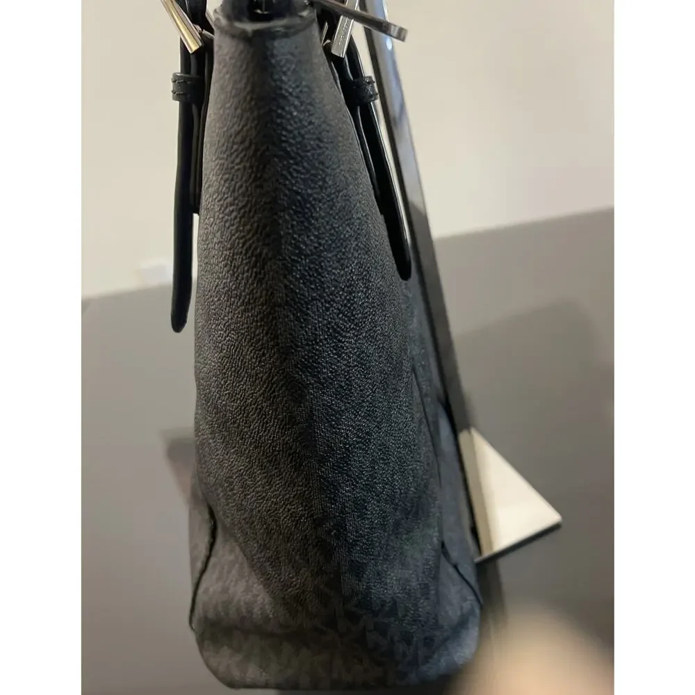 Michael Kors Jet Set MK Logo Black Leather Tote Bag Purse